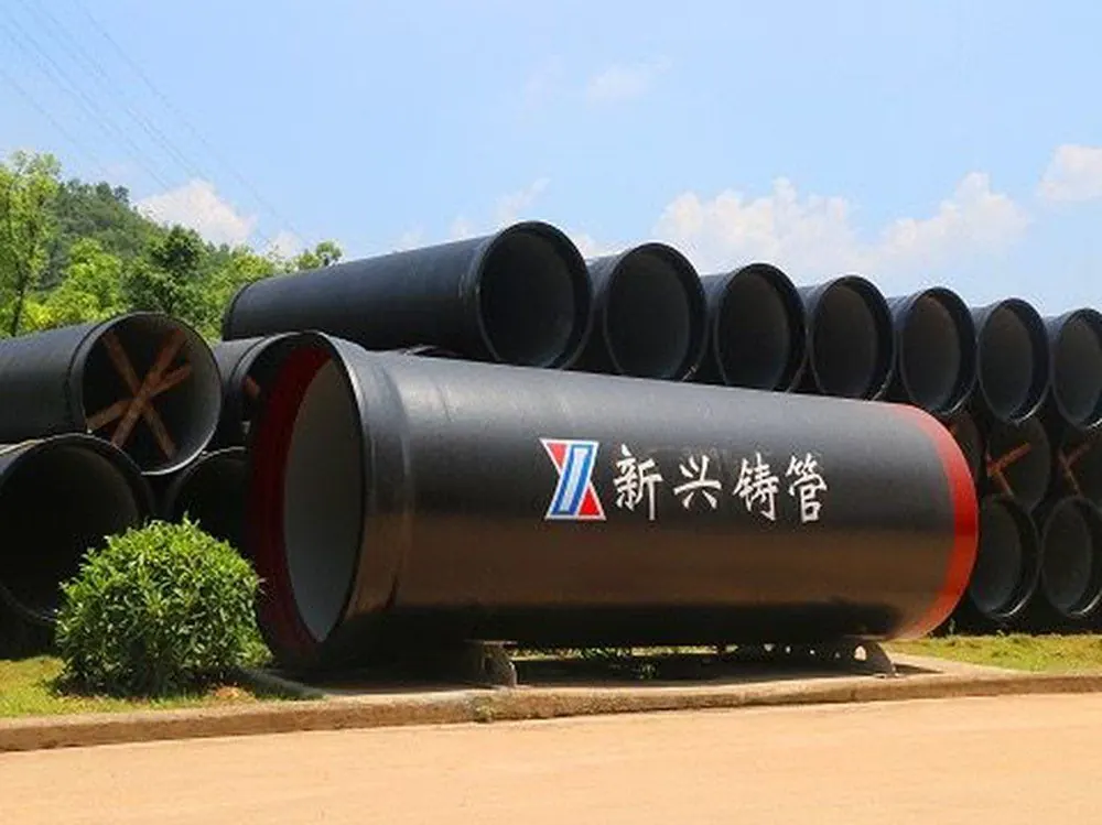 Large ductile iron pipes stacked in a supply yard